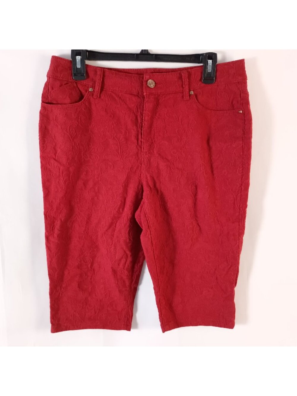 Chicos Red Floral Jacquard Jegging Shorts High Rise Womens 10R Stretch